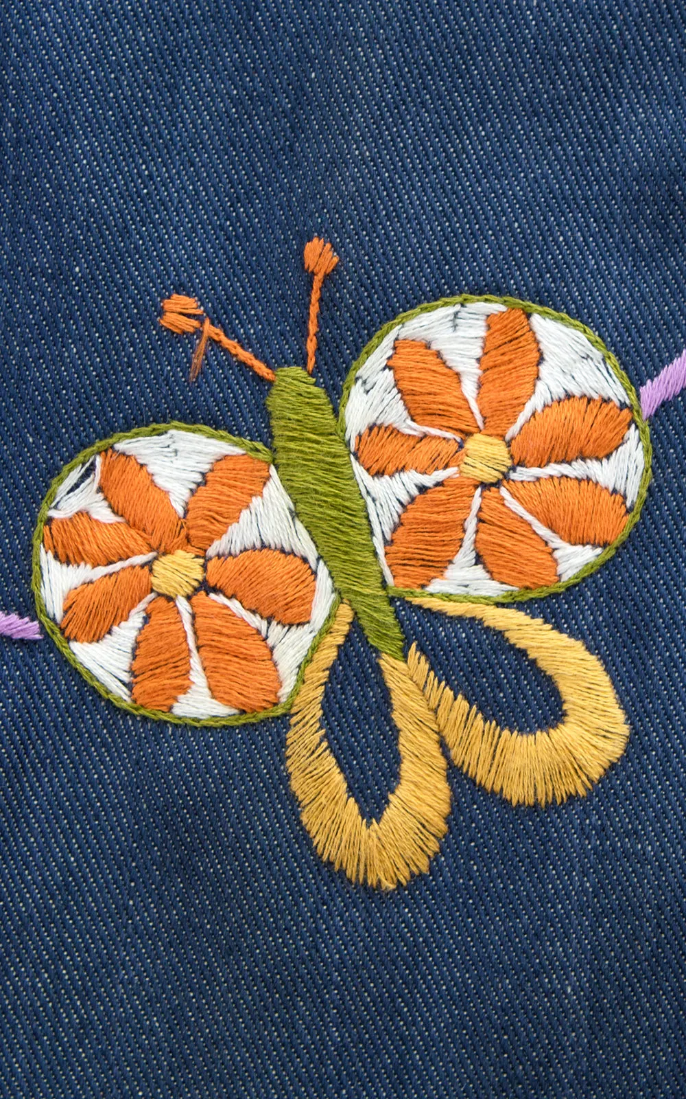 1970s Levi's Embroidered Denim Overalls Dress | x-small