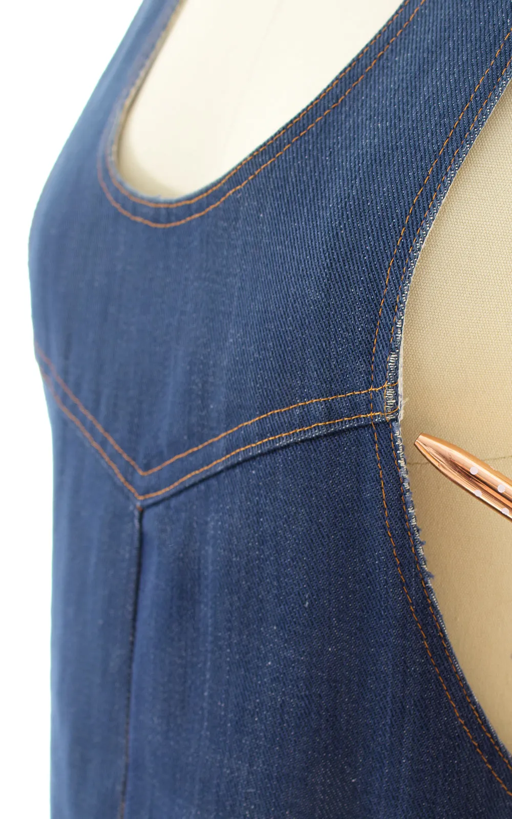 1970s Levi's Embroidered Denim Overalls Dress | x-small