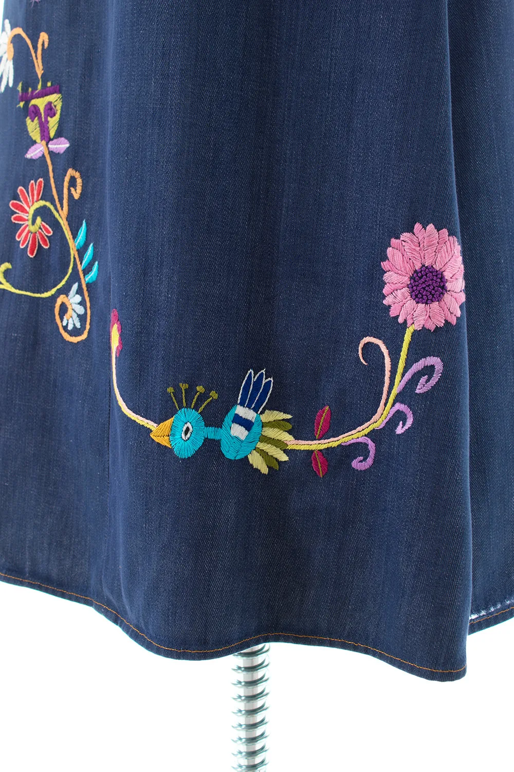 1970s Levi's Embroidered Denim Overalls Dress | x-small