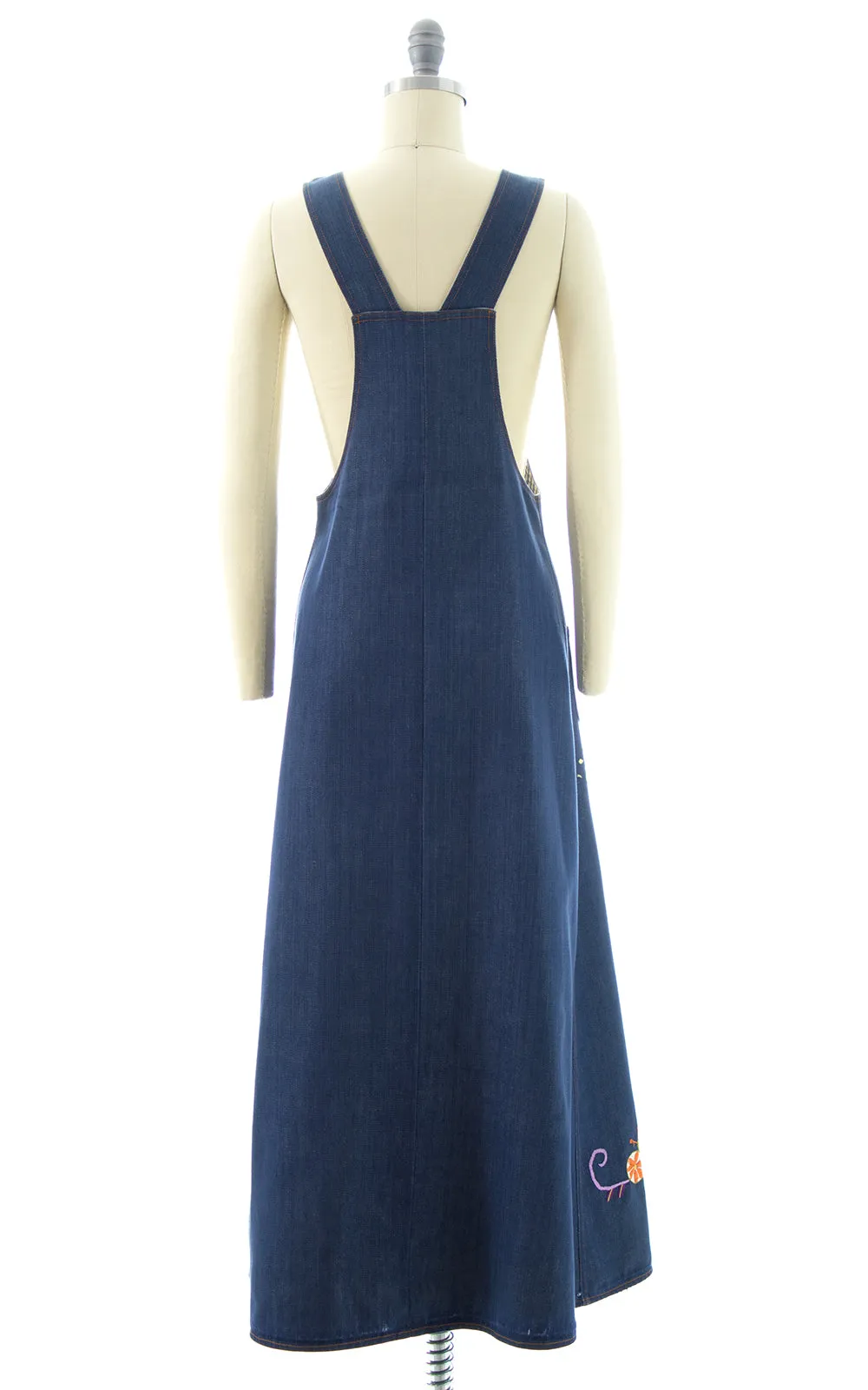 1970s Levi's Embroidered Denim Overalls Dress | x-small