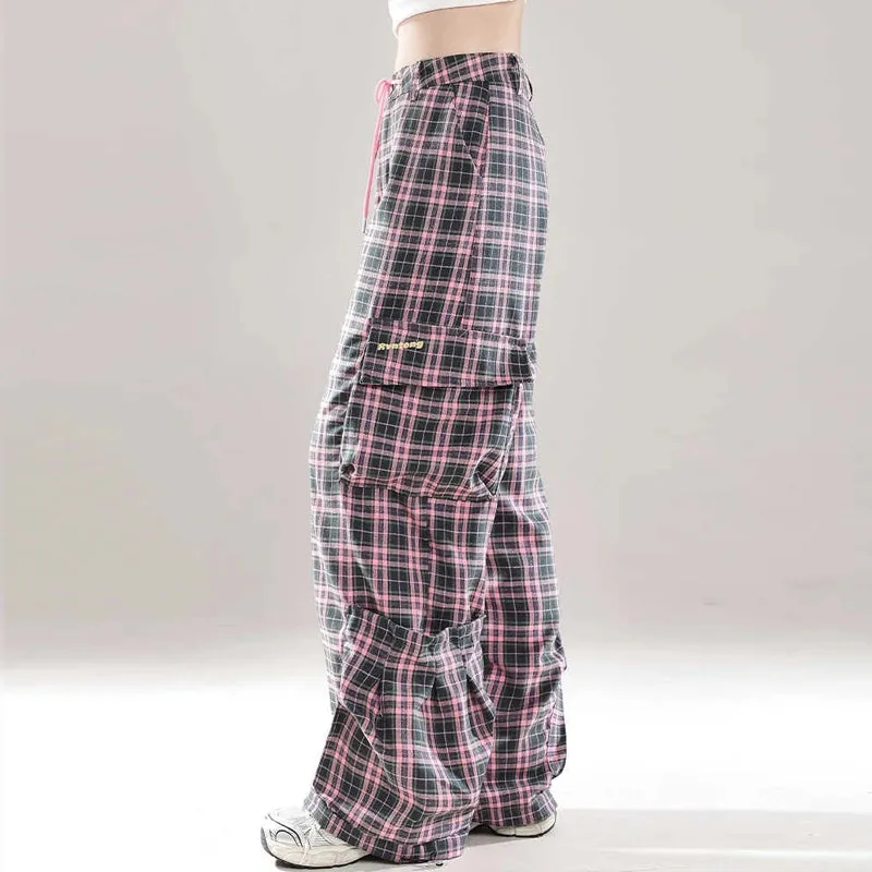 BF Style Pink Plaid Straight Overalls