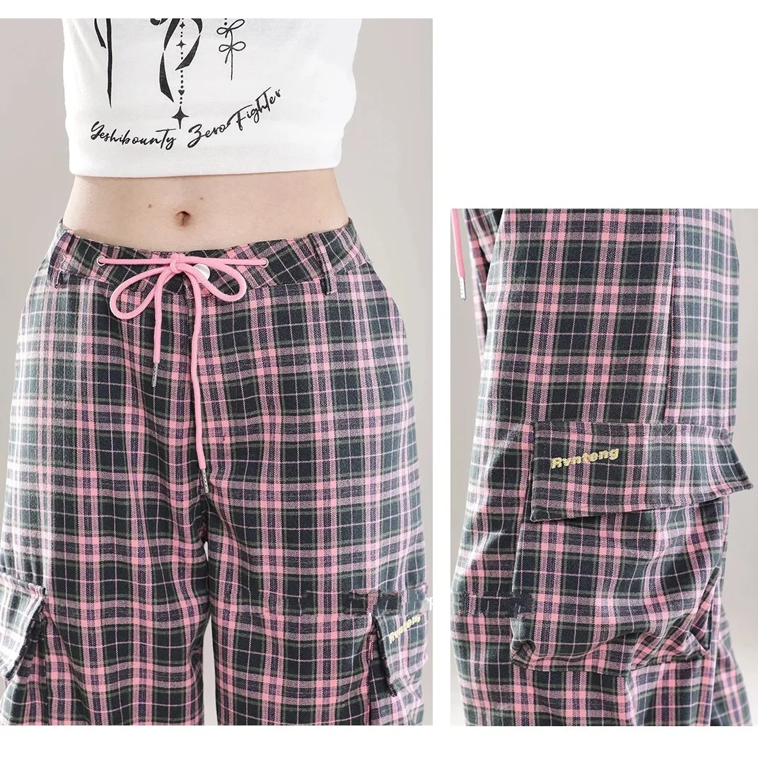 BF Style Pink Plaid Straight Overalls