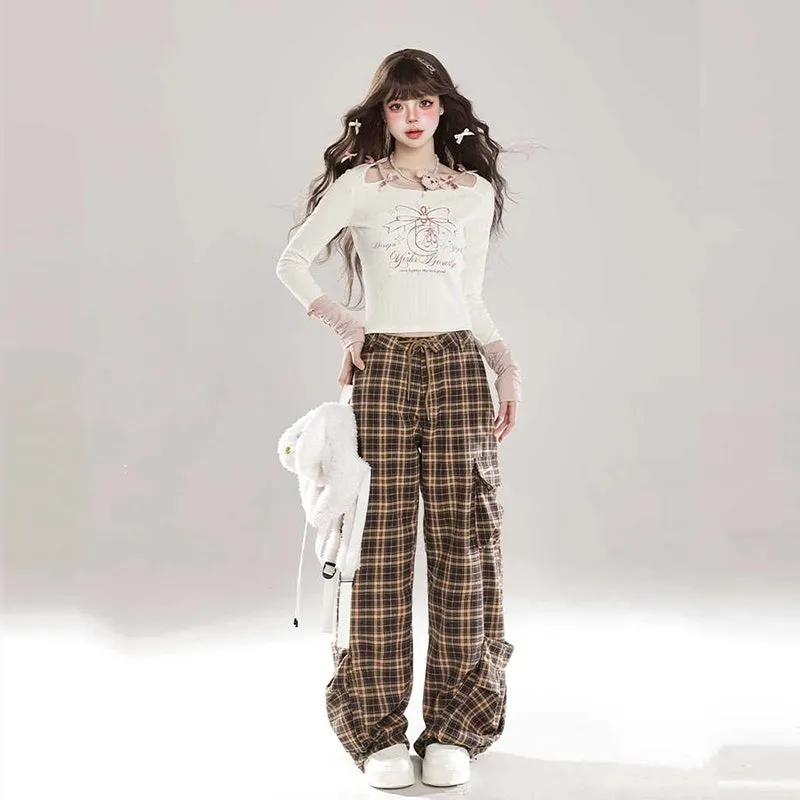 BF Style Pink Plaid Straight Overalls