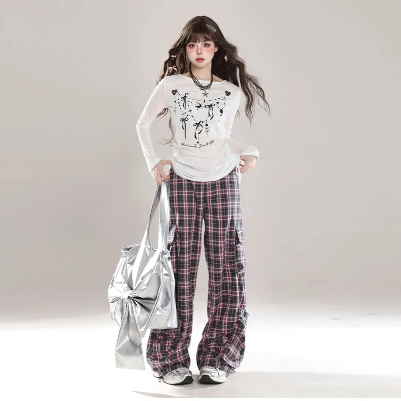 BF Style Pink Plaid Straight Overalls