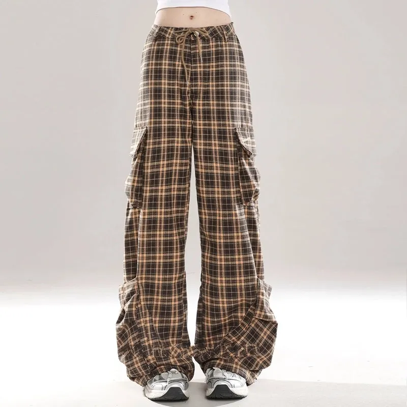 BF Style Pink Plaid Straight Overalls