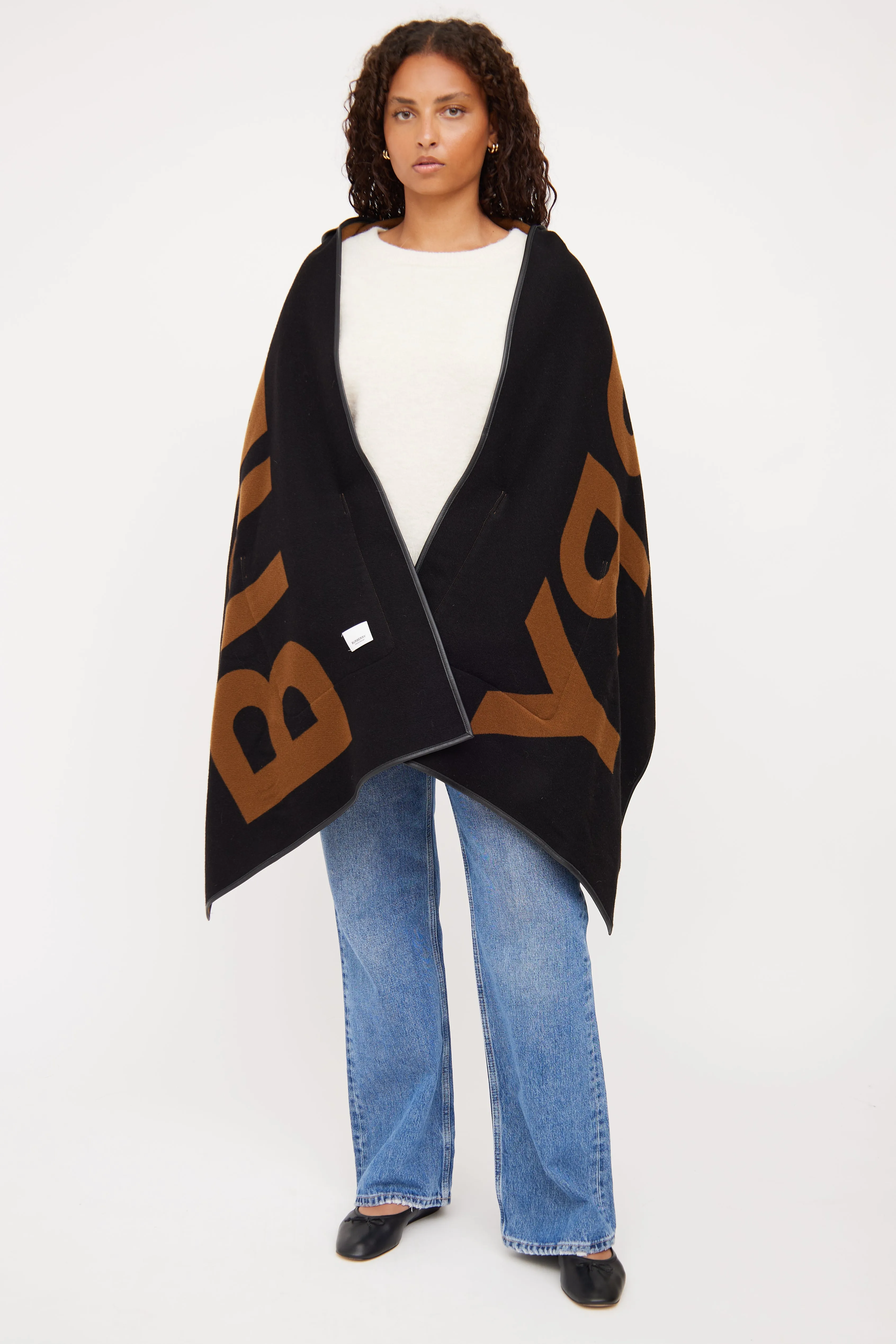 Black & Brown Logo Reversible Hooded Cape