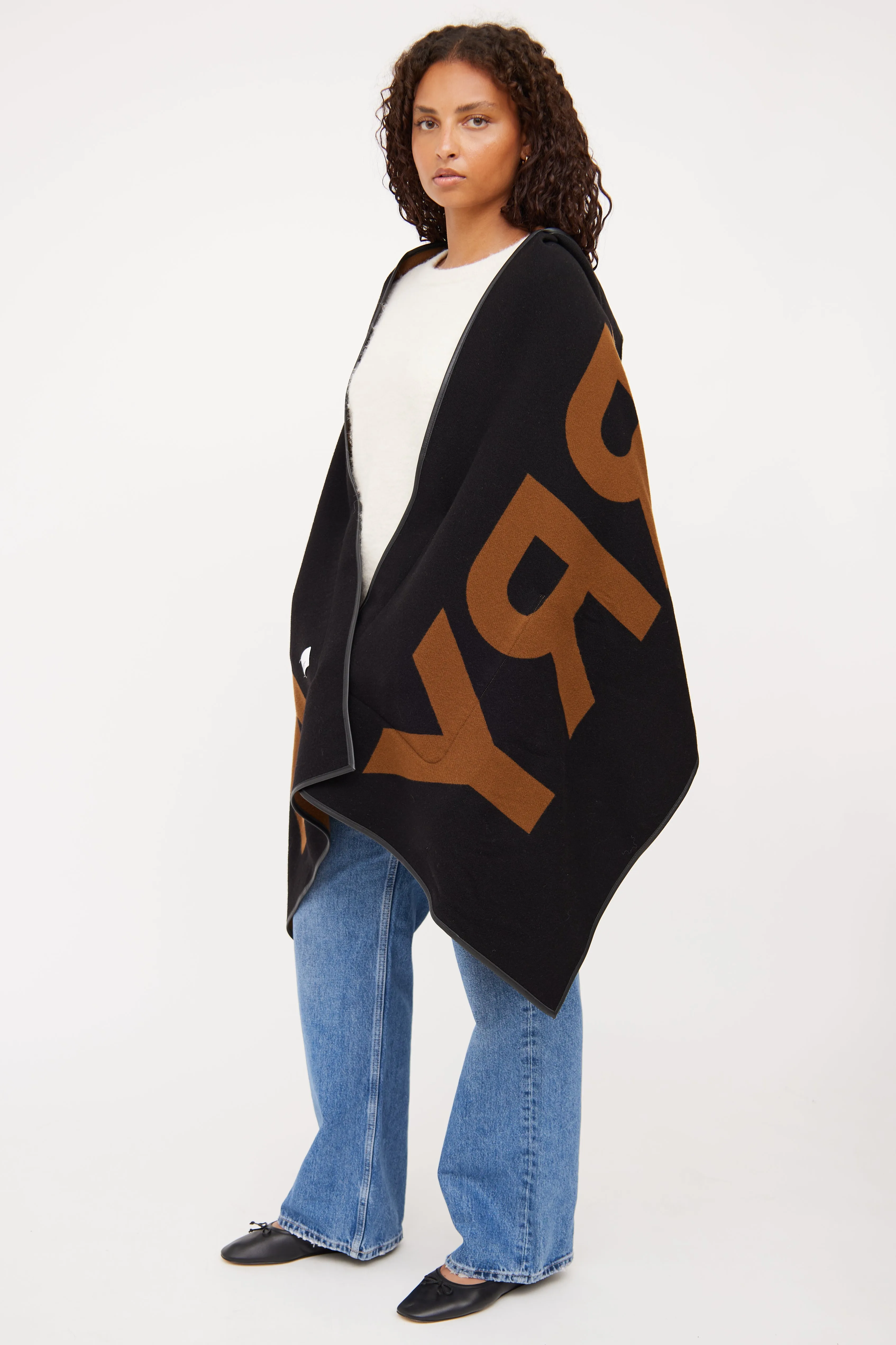 Black & Brown Logo Reversible Hooded Cape