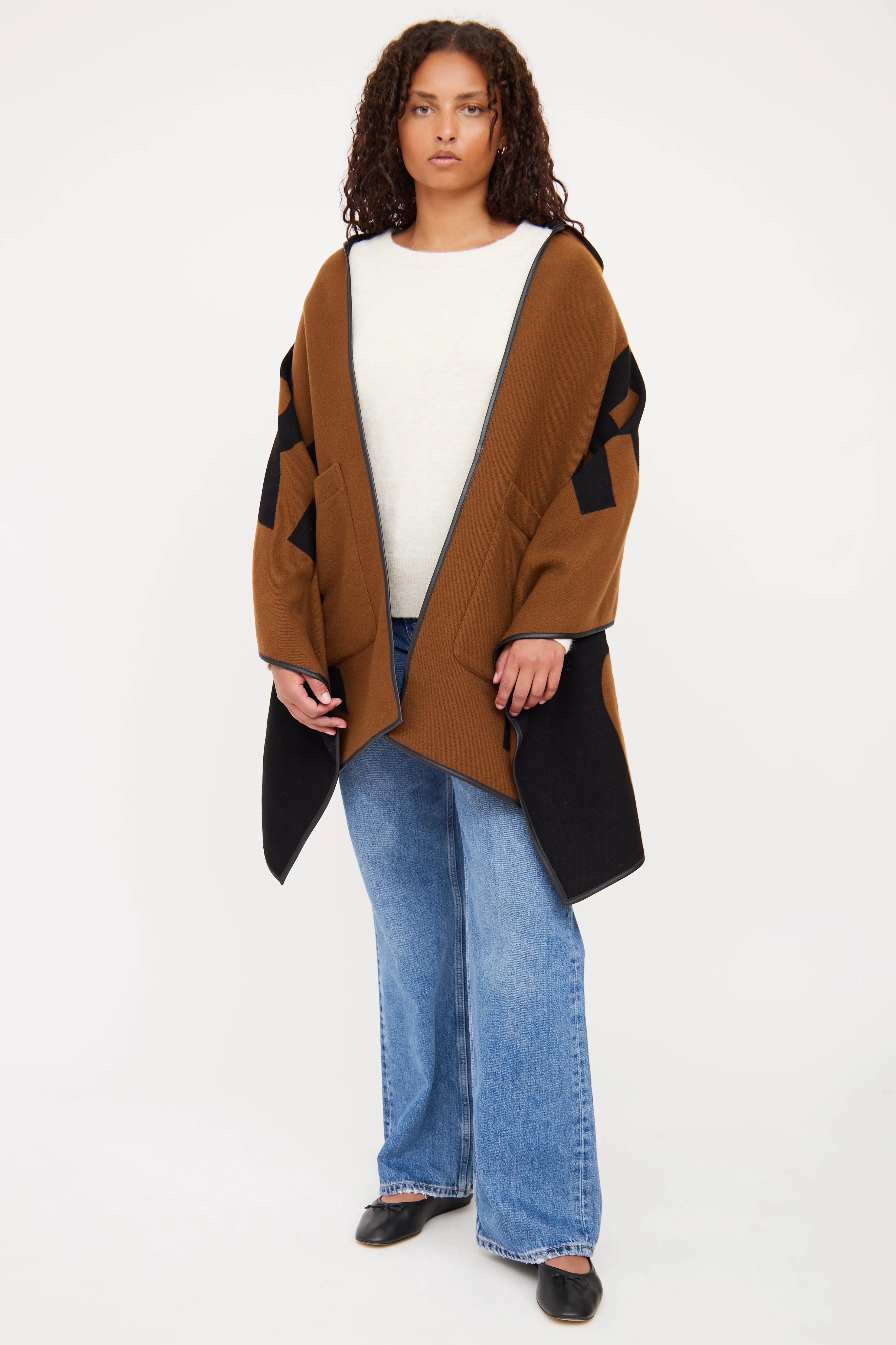 Black & Brown Logo Reversible Hooded Cape