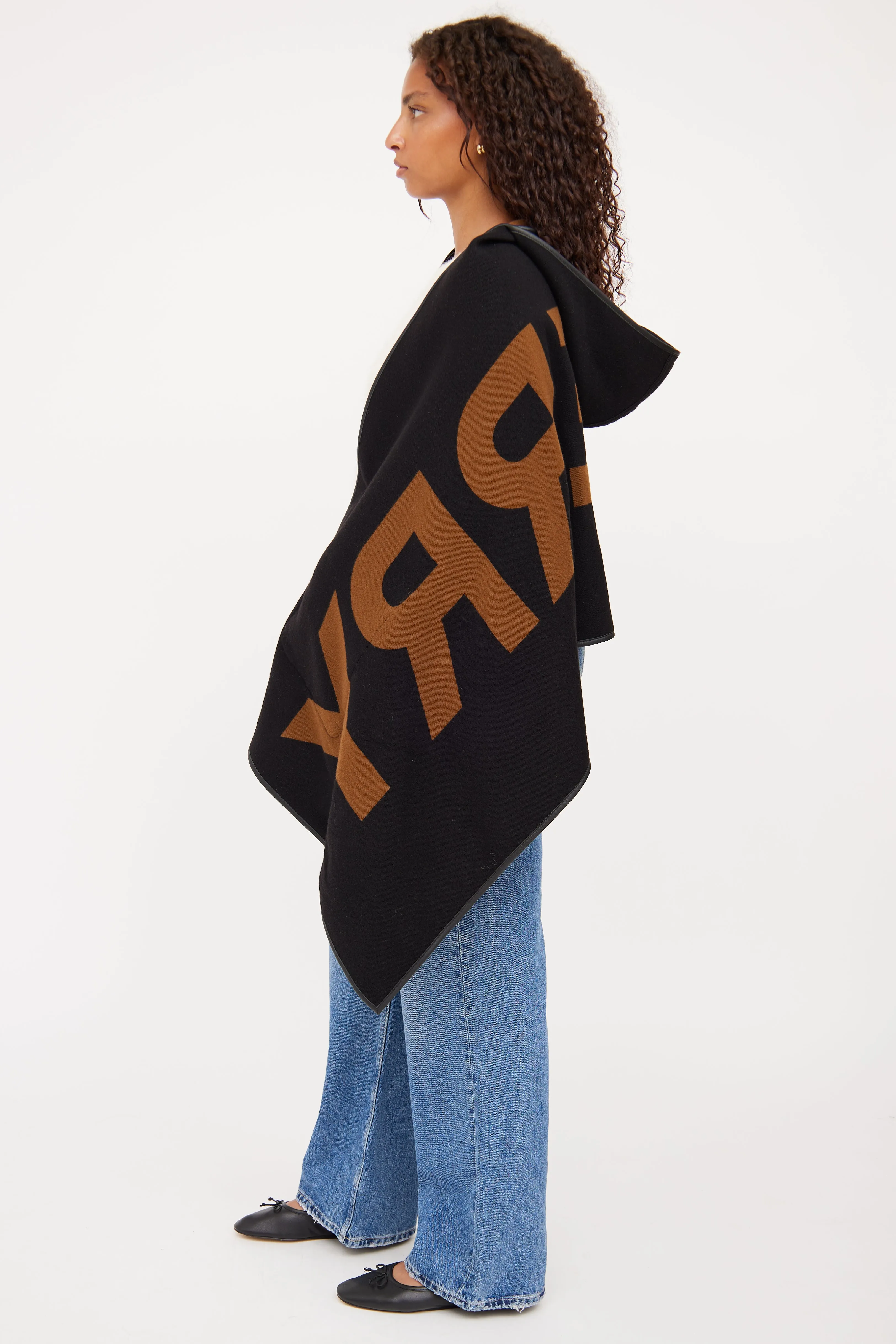 Black & Brown Logo Reversible Hooded Cape