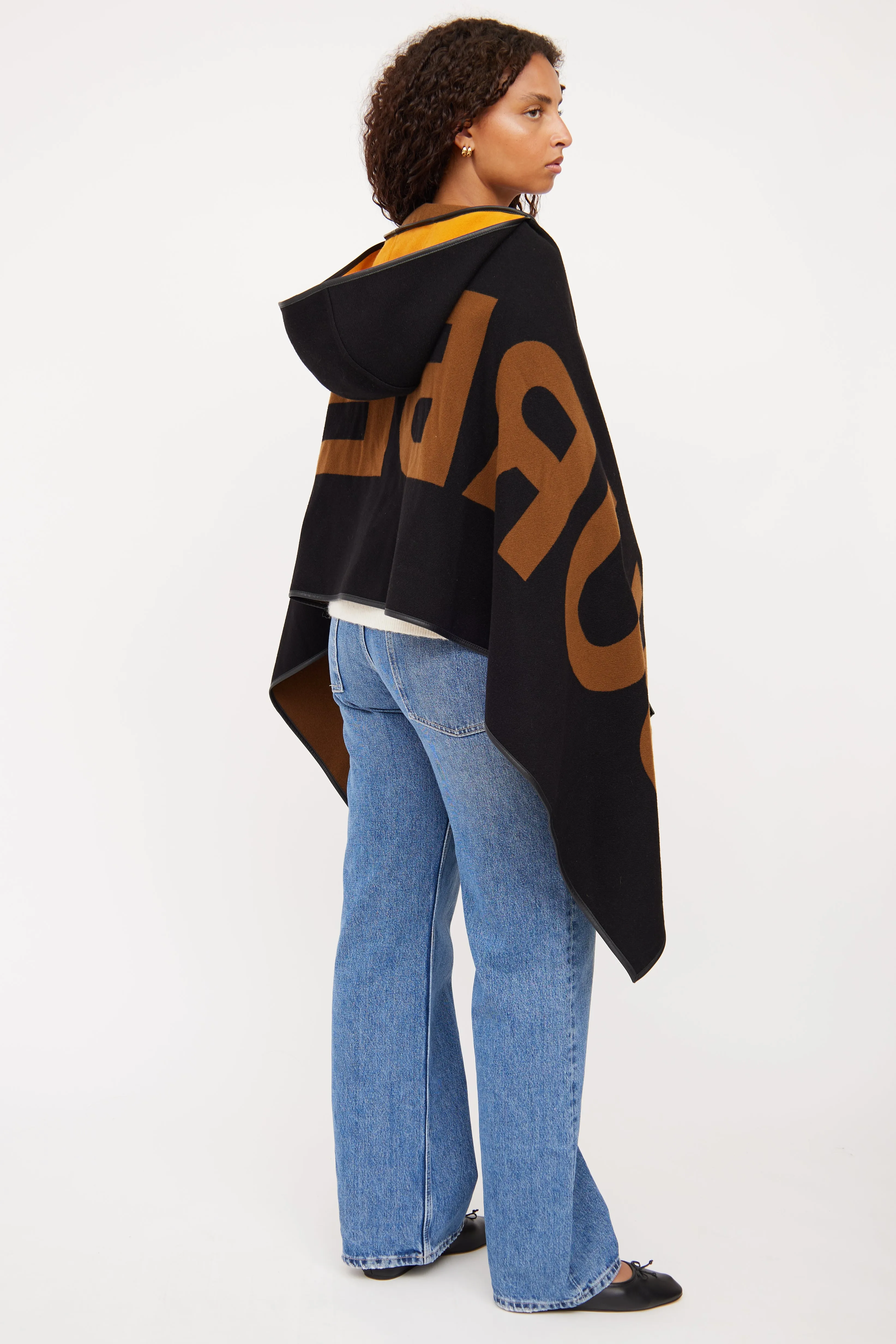 Black & Brown Logo Reversible Hooded Cape