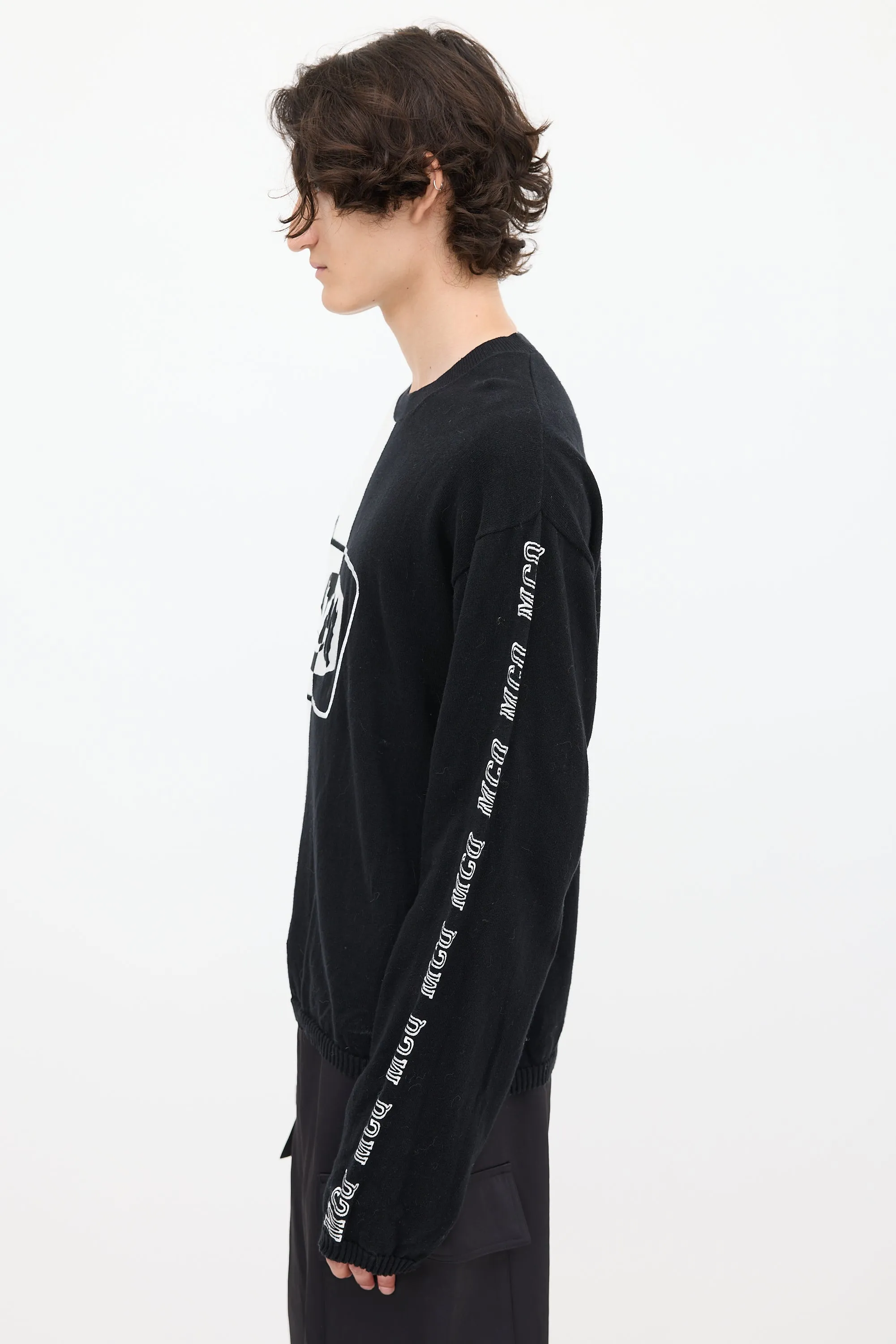 Black & White Split Embroidered Sweater