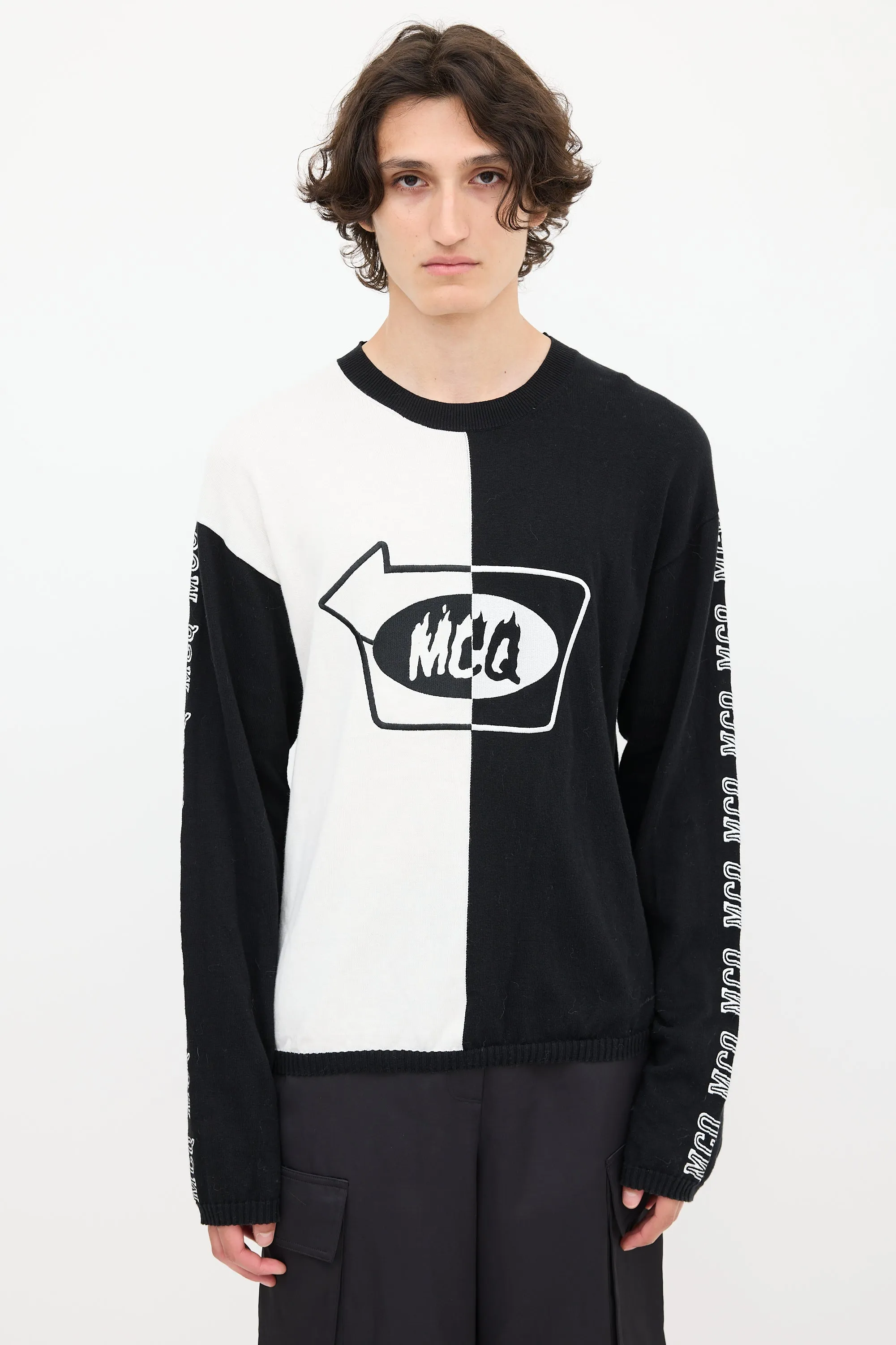 Black & White Split Embroidered Sweater