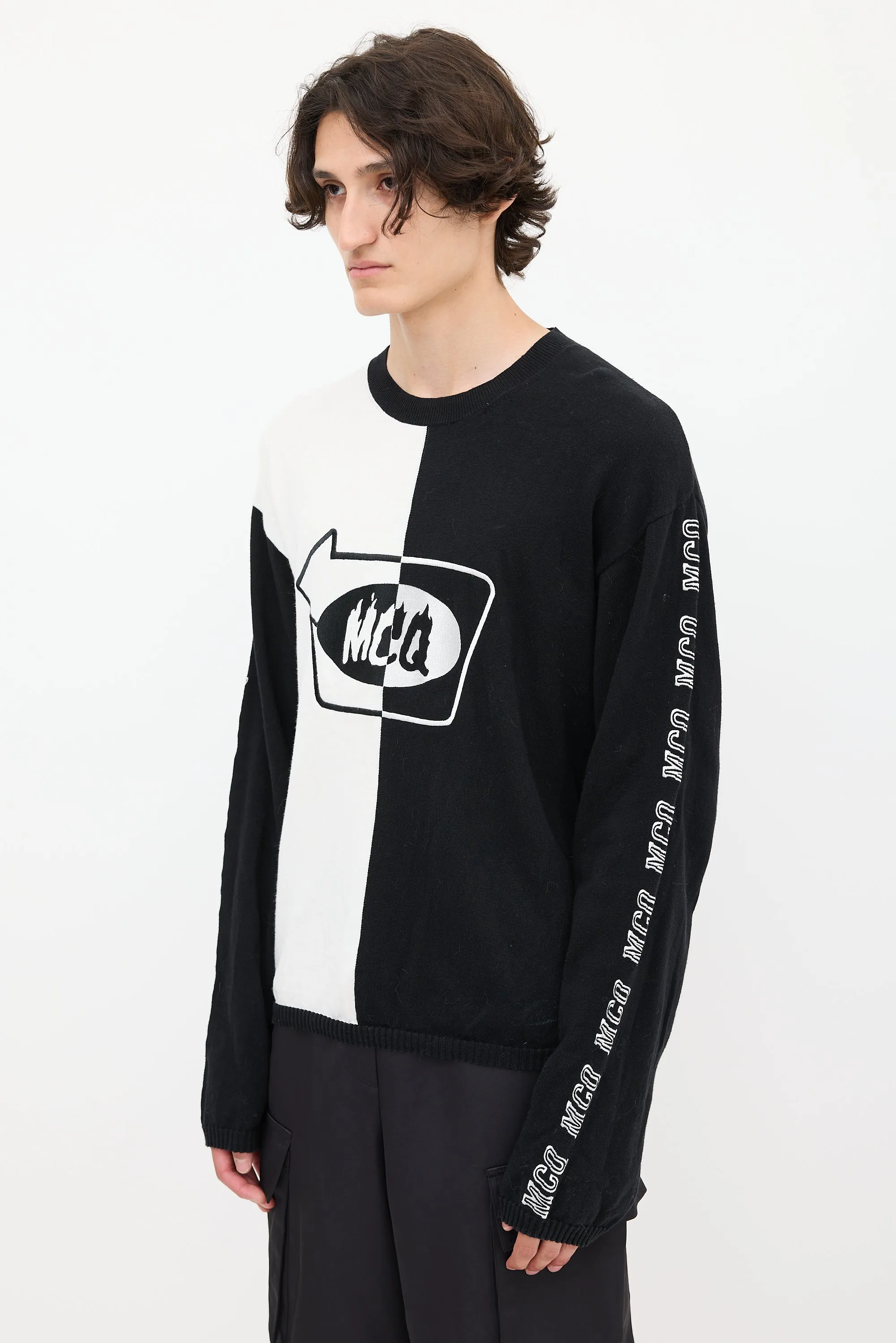 Black & White Split Embroidered Sweater
