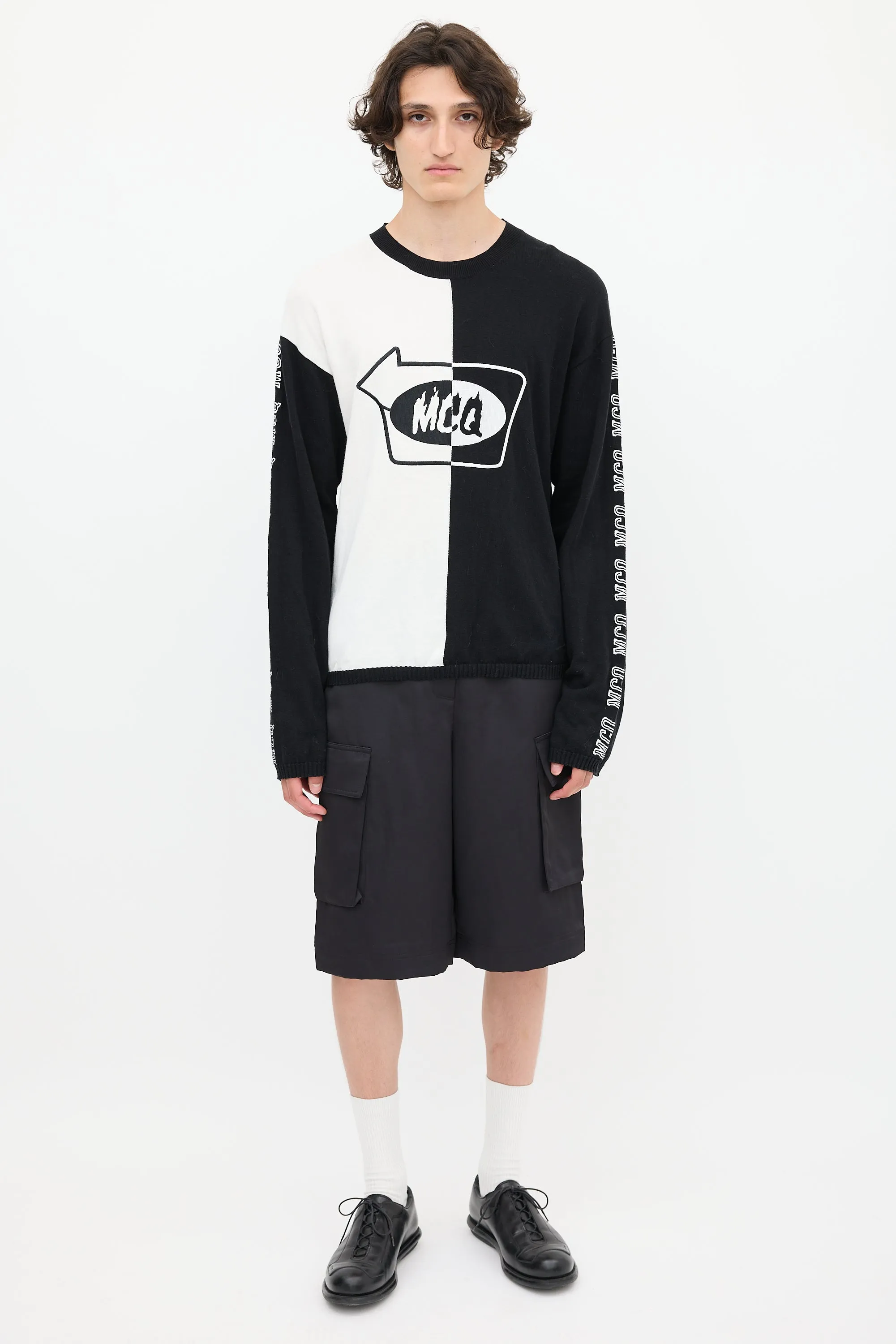 Black & White Split Embroidered Sweater