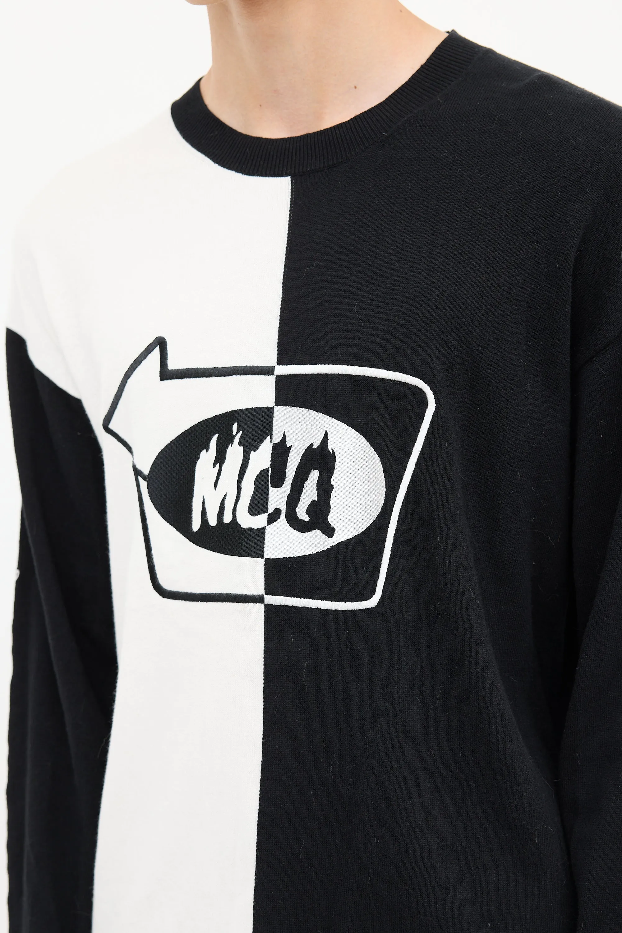 Black & White Split Embroidered Sweater