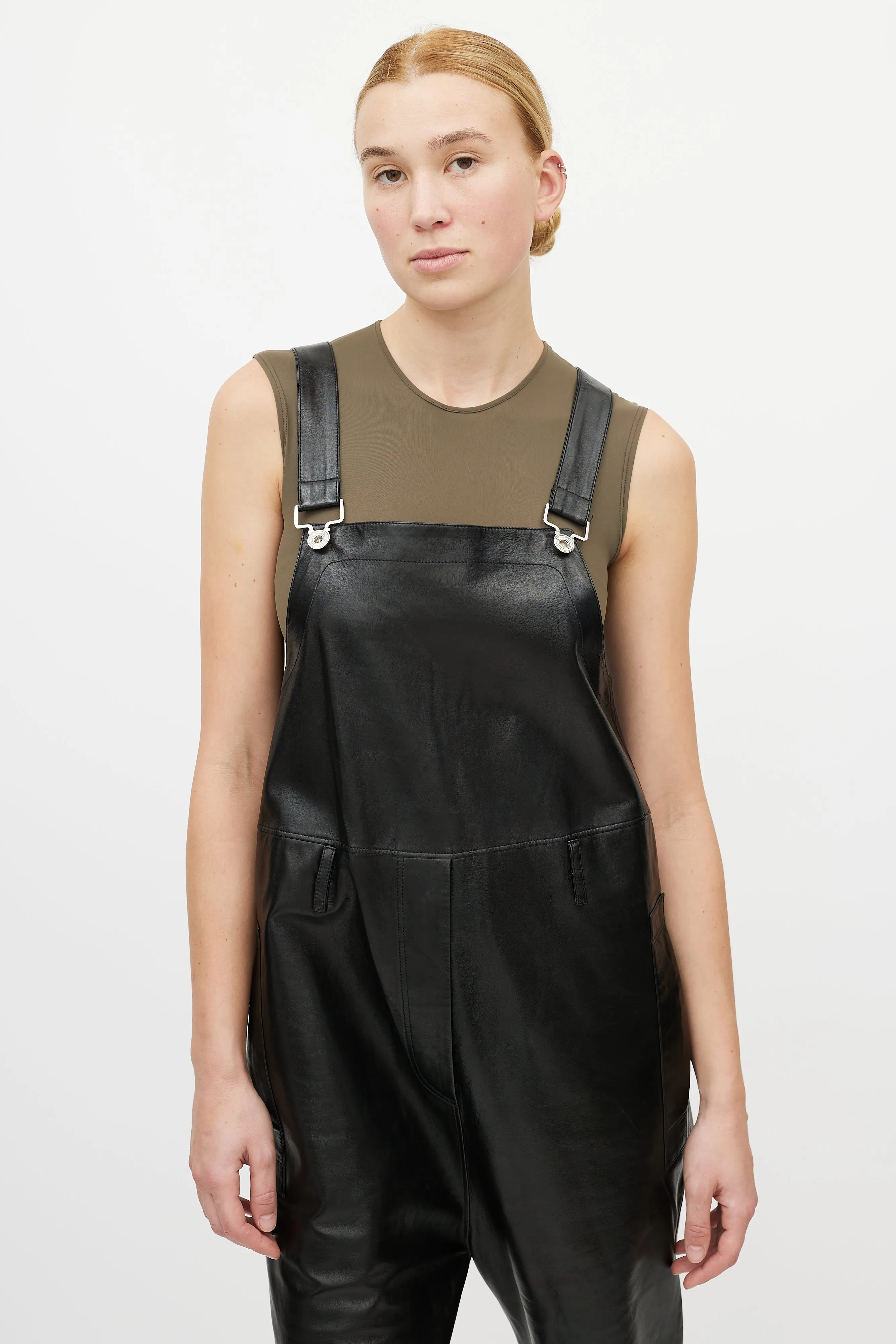Black Leather Pongee Overalls