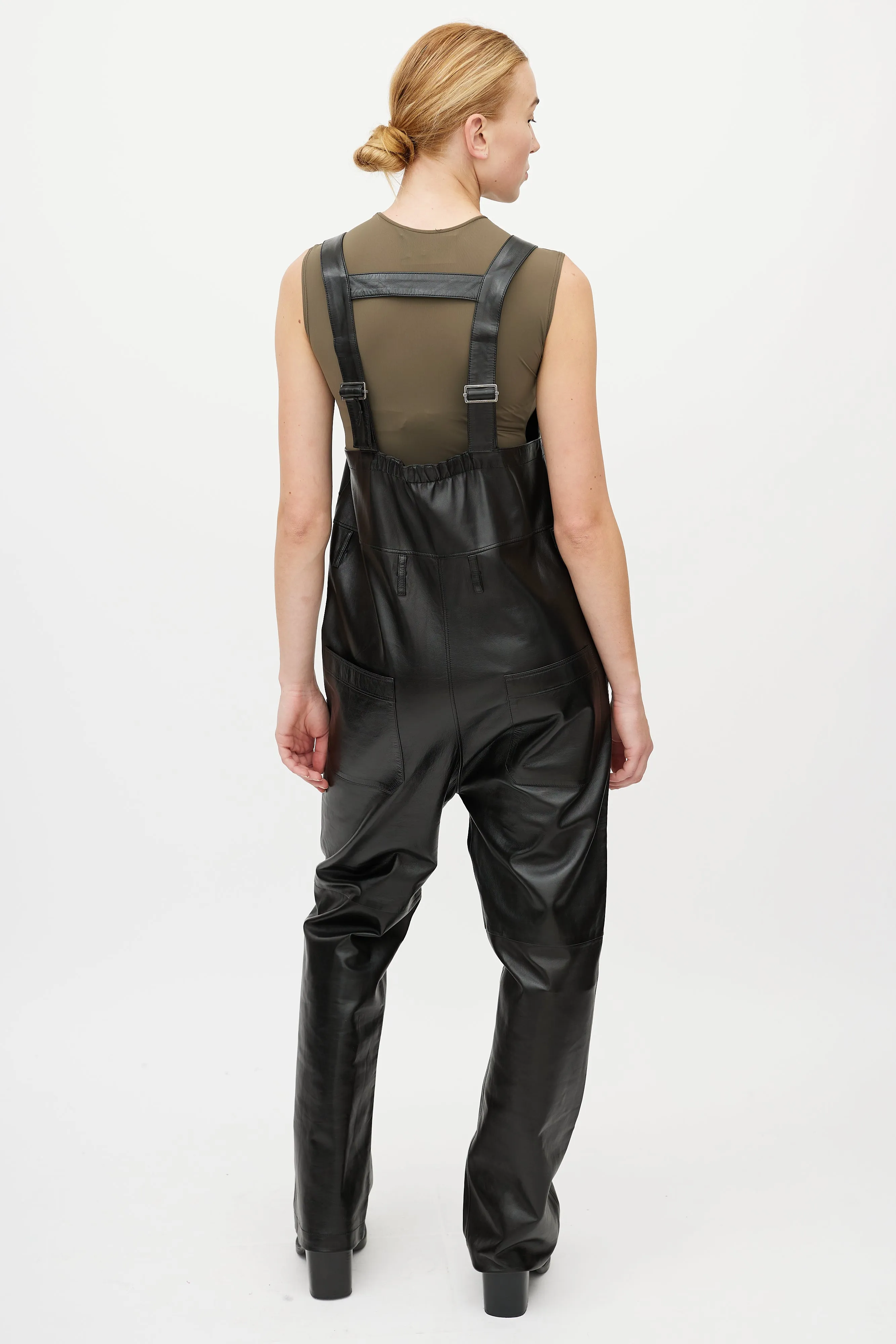 Black Leather Pongee Overalls