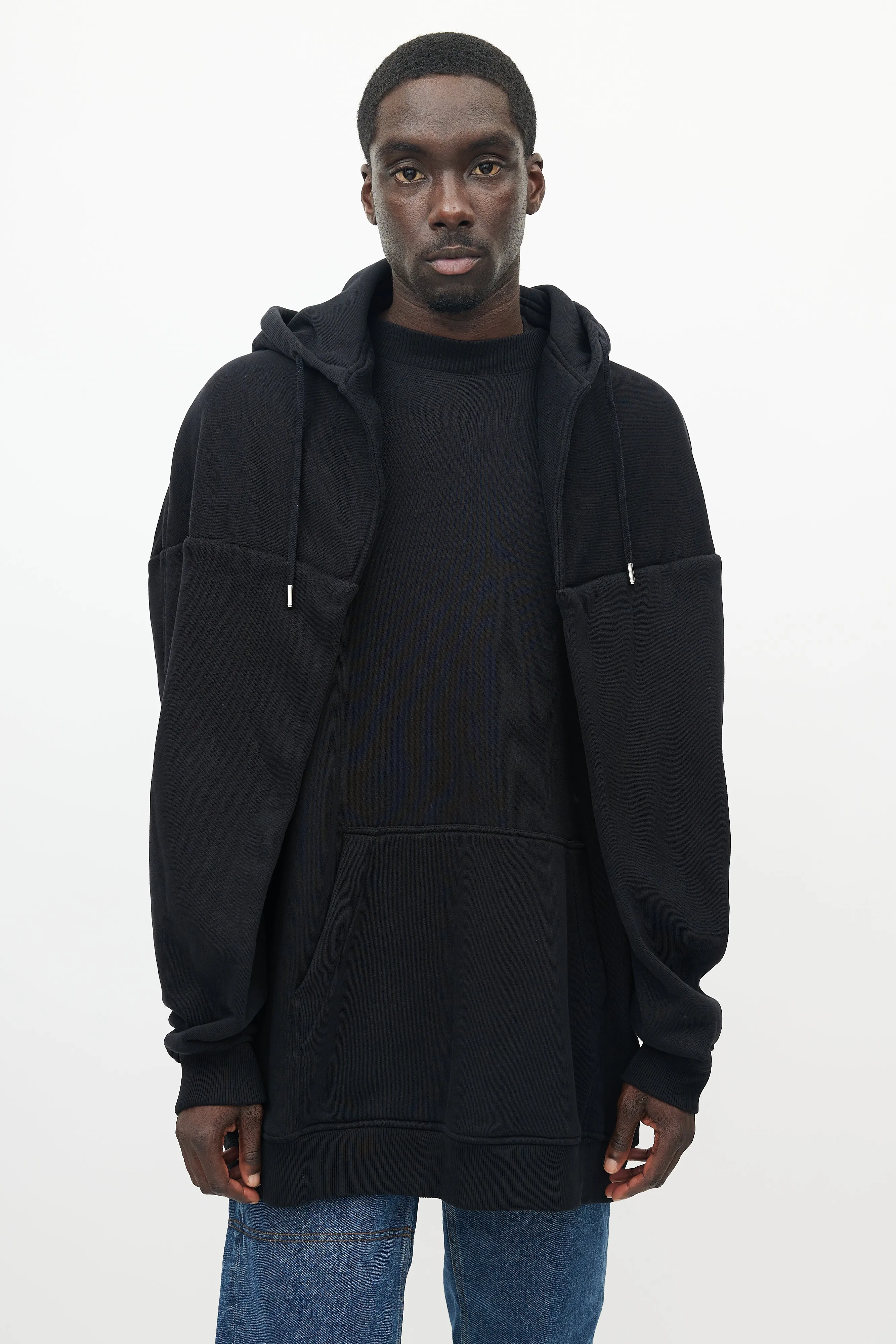 Black Shawl Hooded Sweatshirt