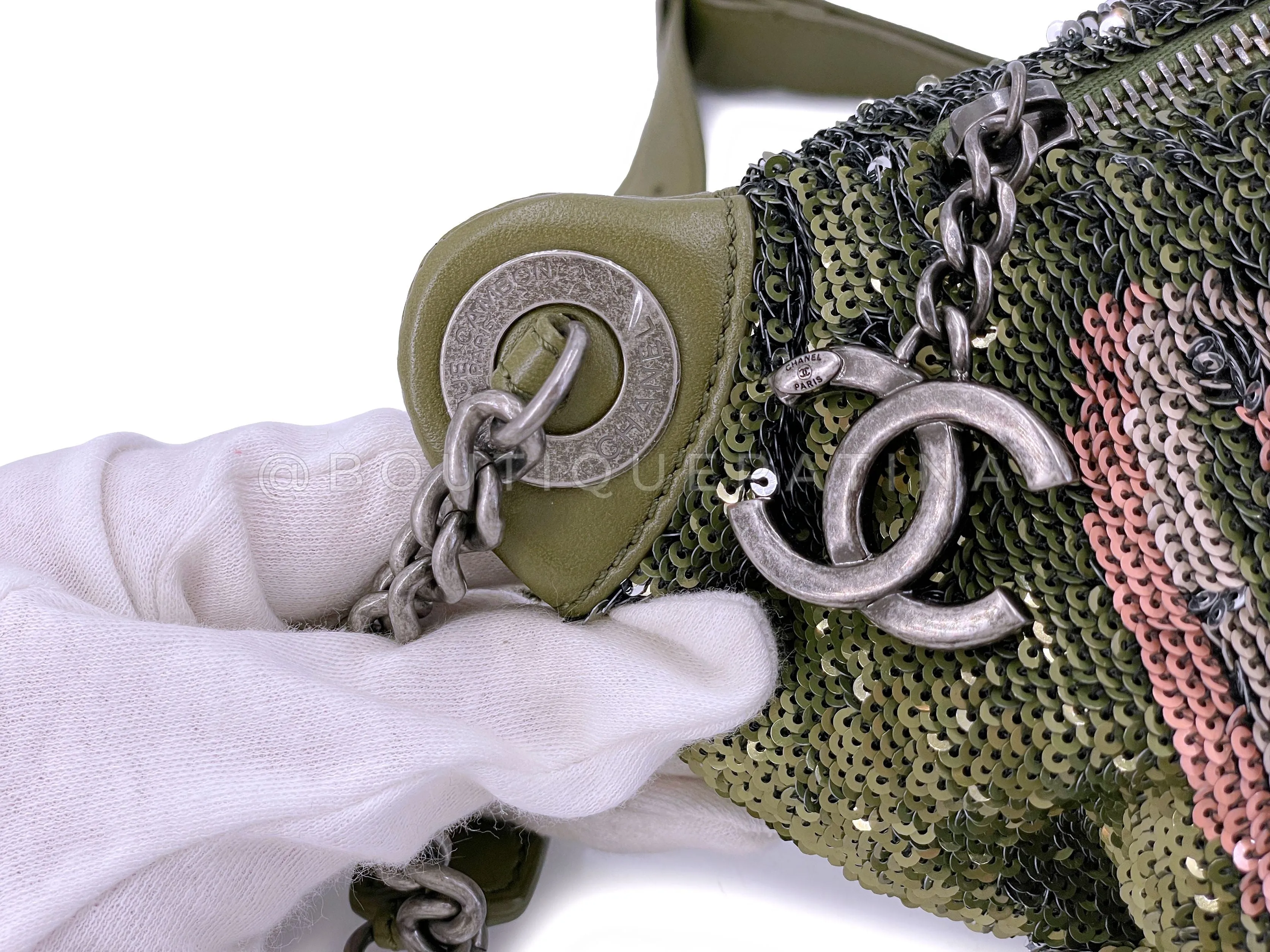 Chanel 17C Green Pink Sequin Coco Cuba Fanny Pack Belt Bum Bag