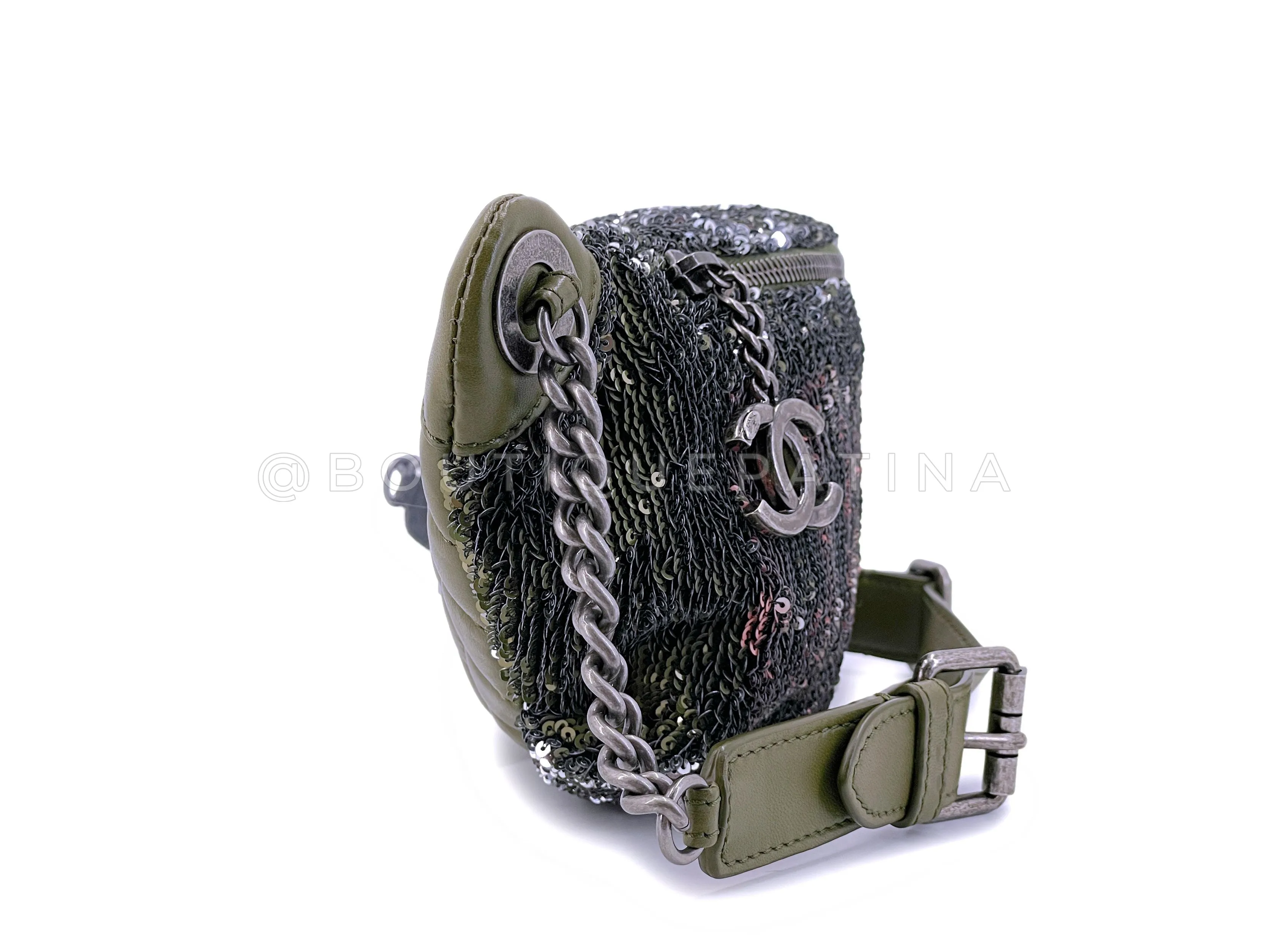 Chanel 17C Green Pink Sequin Coco Cuba Fanny Pack Belt Bum Bag