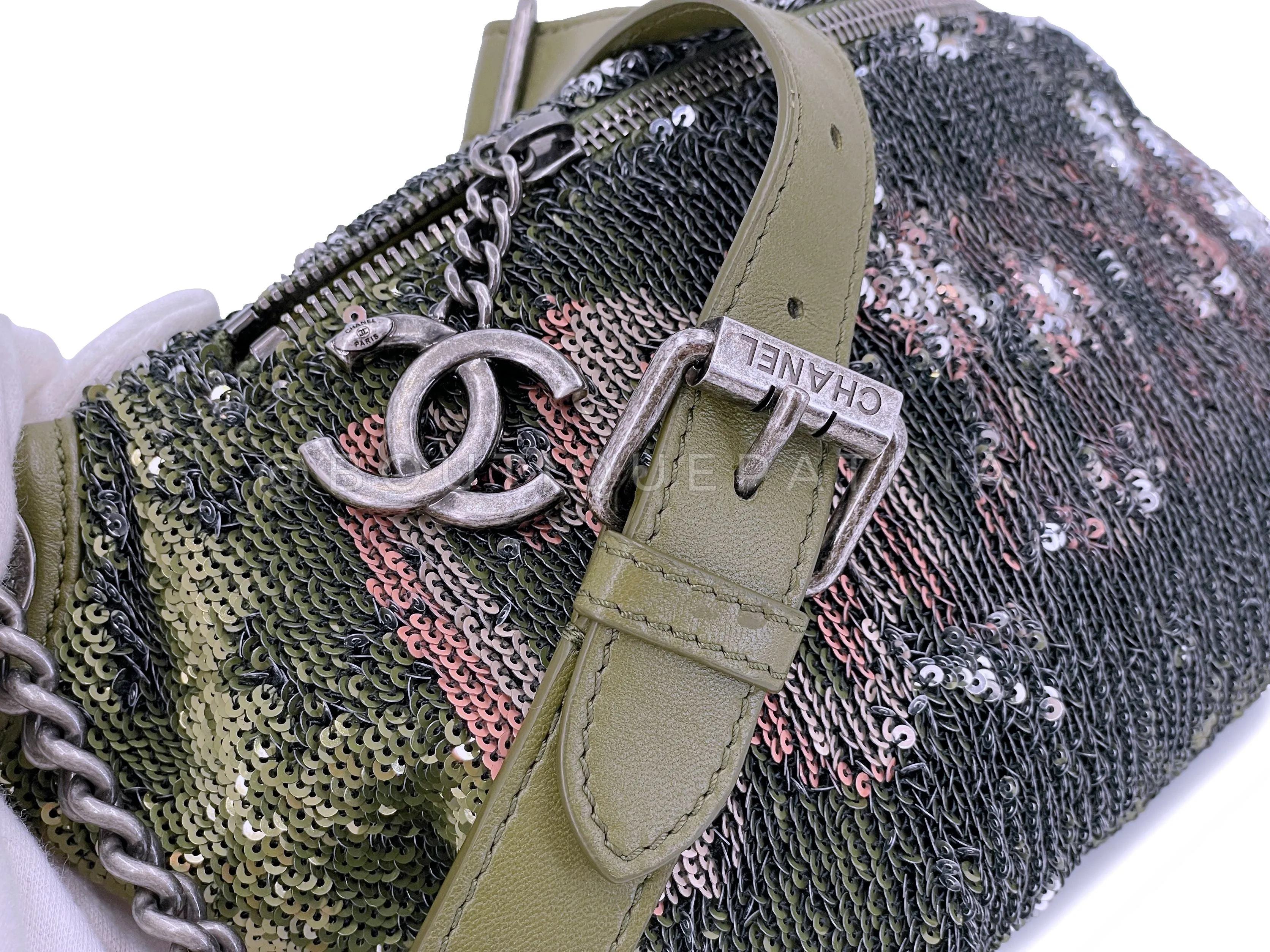 Chanel 17C Green Pink Sequin Coco Cuba Fanny Pack Belt Bum Bag