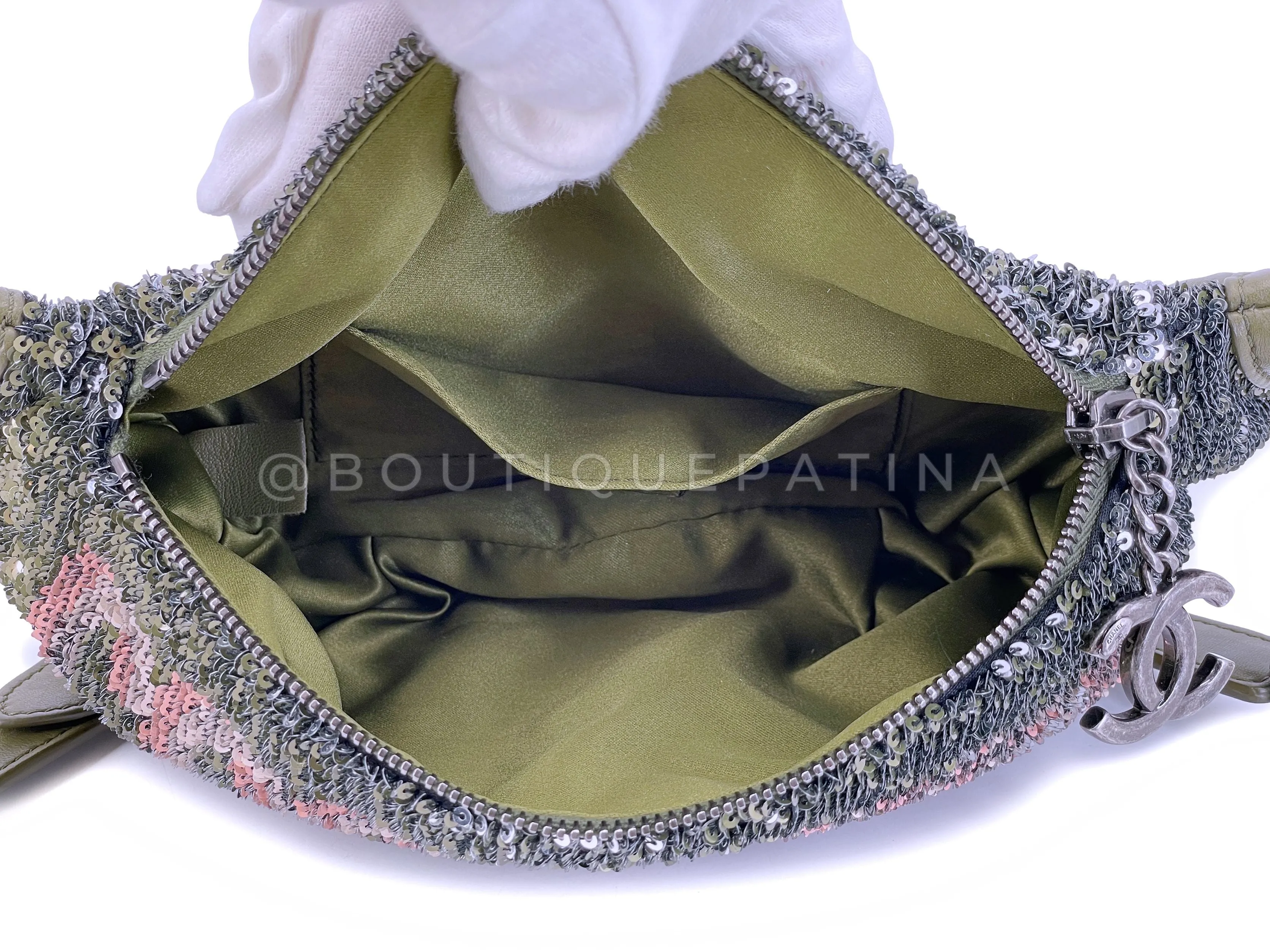 Chanel 17C Green Pink Sequin Coco Cuba Fanny Pack Belt Bum Bag