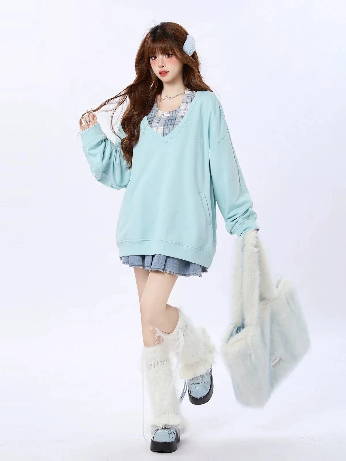 Check Two Top Loose Hooded Piece