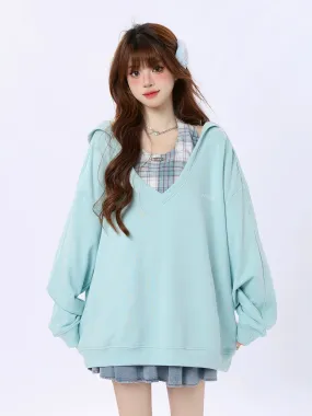 Check Two Top Loose Hooded Piece