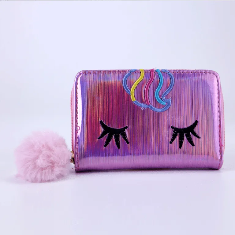 Girls Holographic Unicorn Wallet Women Kids Coin Purses Chain Shoulder Bag #111