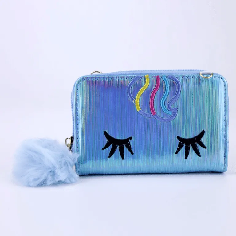 Girls Holographic Unicorn Wallet Women Kids Coin Purses Chain Shoulder Bag #111