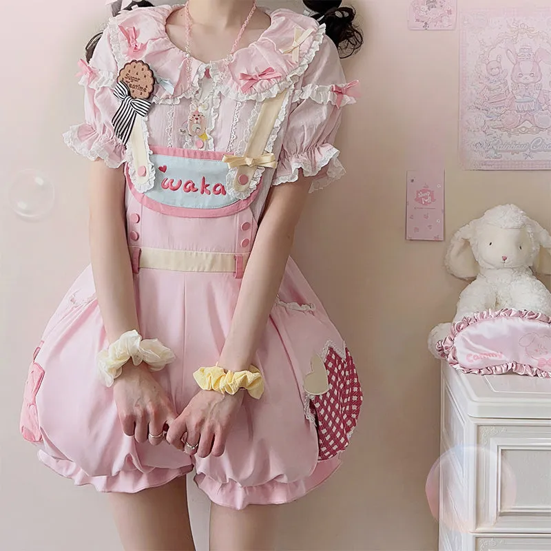 Kawaii Sweet And Cute Pink Lolita Overalls Suit