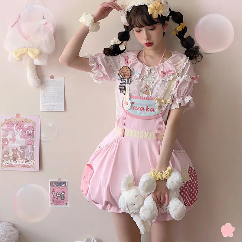 Kawaii Sweet And Cute Pink Lolita Overalls Suit