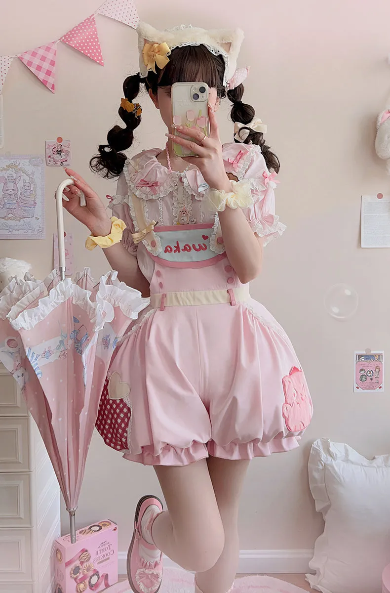 Kawaii Sweet And Cute Pink Lolita Overalls Suit