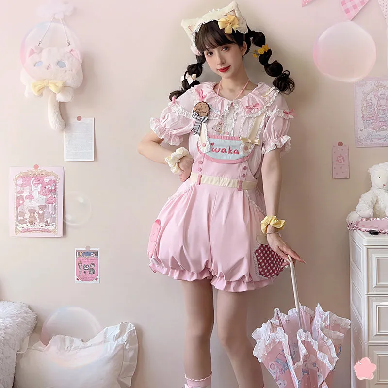 Kawaii Sweet And Cute Pink Lolita Overalls Suit