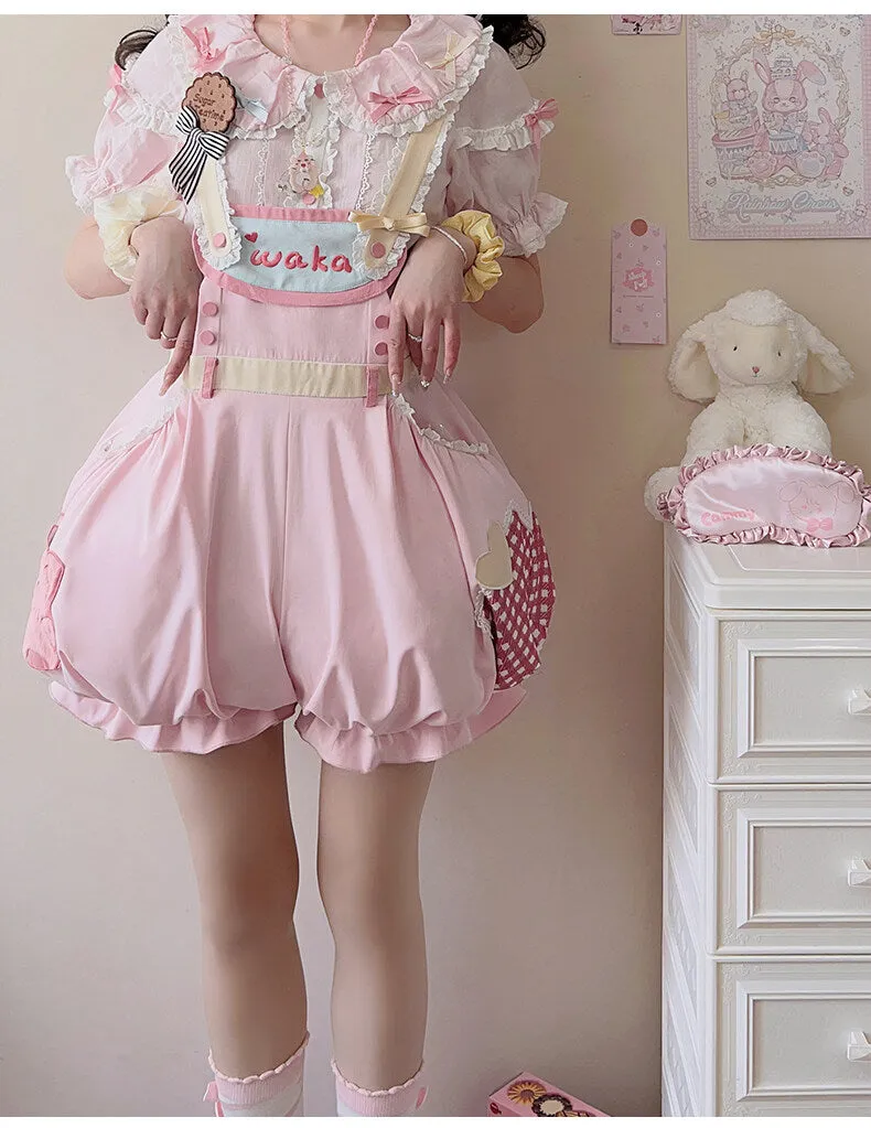 Kawaii Sweet And Cute Pink Lolita Overalls Suit