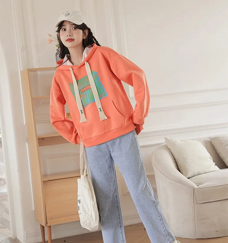 Korean Loose Printing Short Hooded Sweater