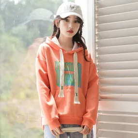 Korean Loose Printing Short Hooded Sweater