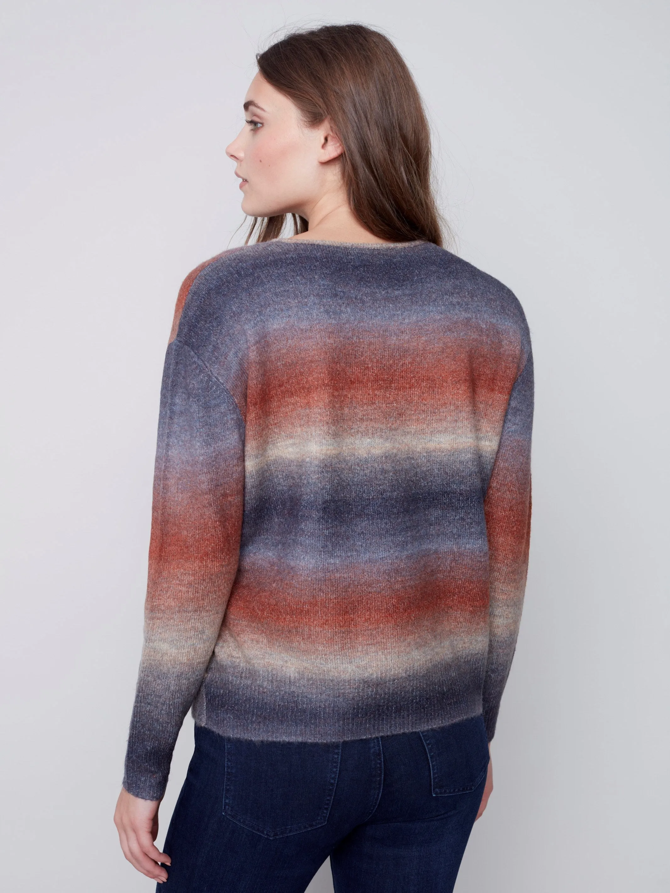 Ombré Knit V-Neck Wrap Sweater - Port