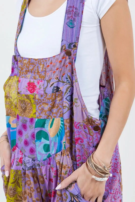 Printed Cotton Patchwork Overalls