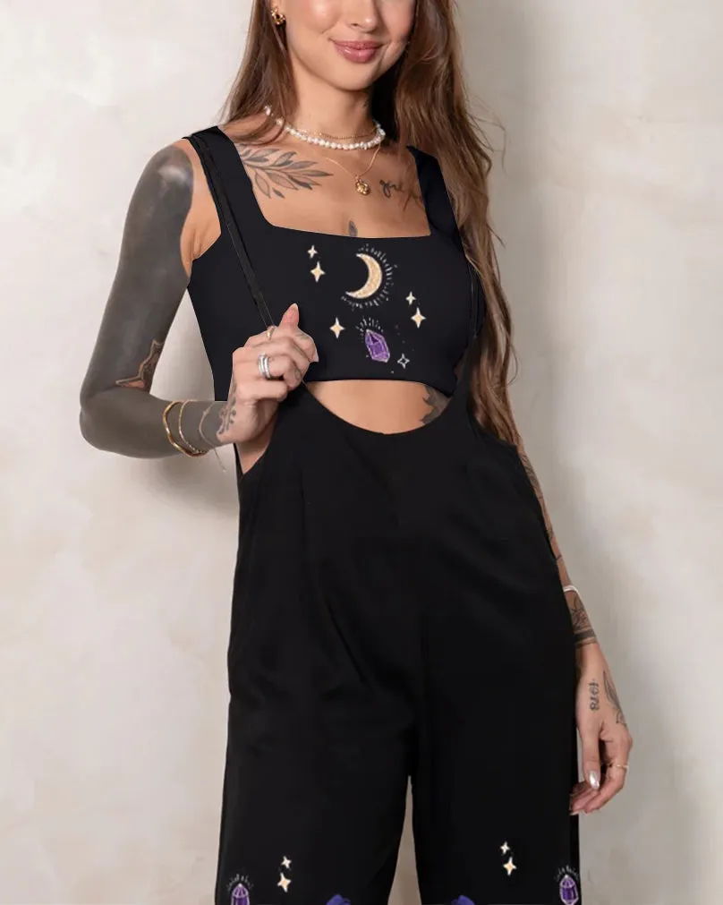 Purple Fairyland Butterfly God and Purple Diamond Printed Overalls Two-Piece Set