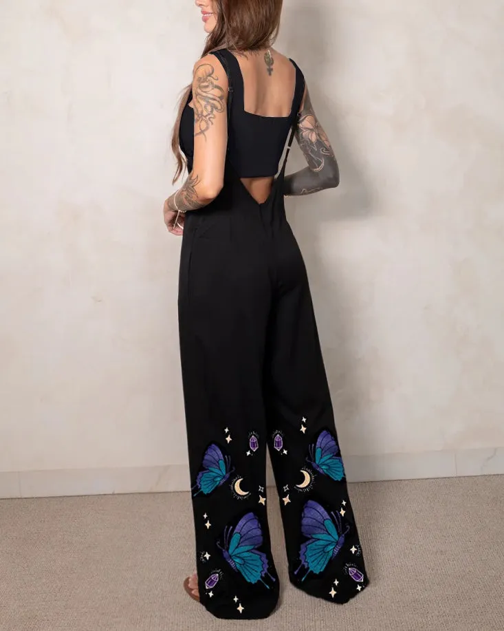 Purple Fairyland Butterfly God and Purple Diamond Printed Overalls Two-Piece Set