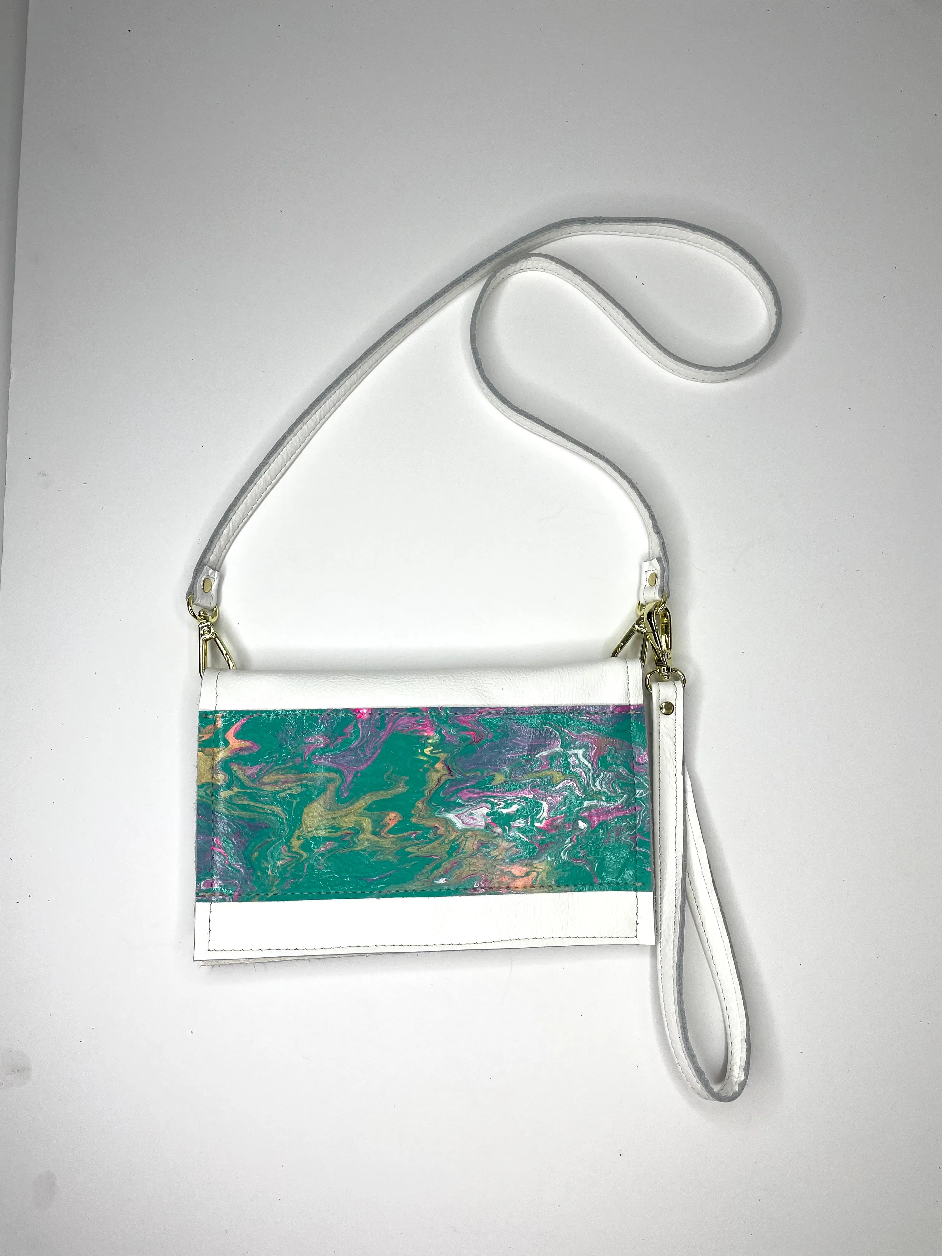Small Crossbody Kaleidoscope white with green, white, and pink