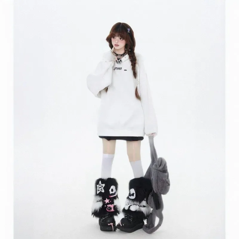 Sweet Girl Style Cartoon Line Bunny Print Hooded Sweatshirt