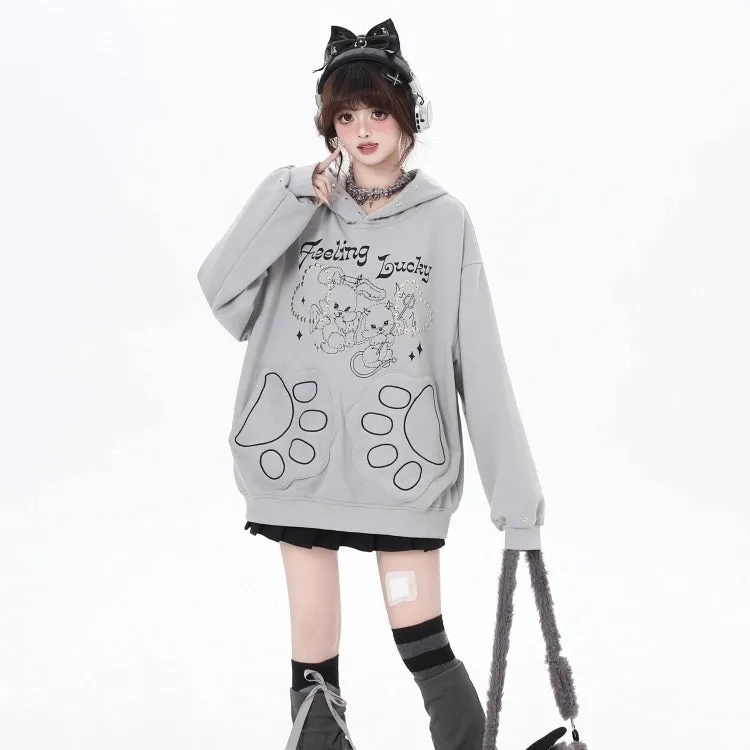 Sweet Girl Style Cartoon Line Bunny Print Hooded Sweatshirt