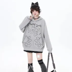 Sweet Girl Style Cartoon Line Bunny Print Hooded Sweatshirt