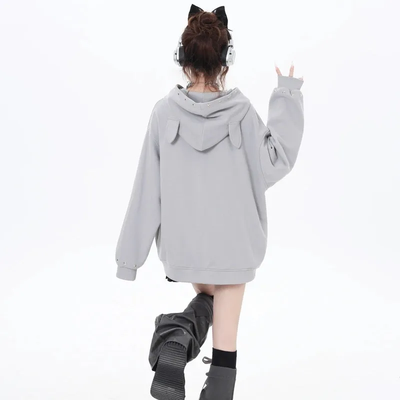 Sweet Girl Style Cartoon Line Bunny Print Hooded Sweatshirt