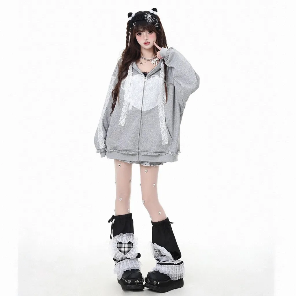 Sweet Girl Style Grey Hooded Sweatshirt