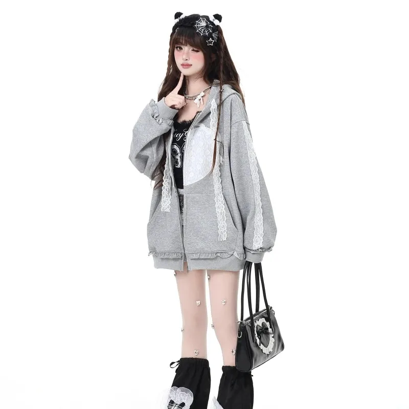 Sweet Girl Style Grey Hooded Sweatshirt