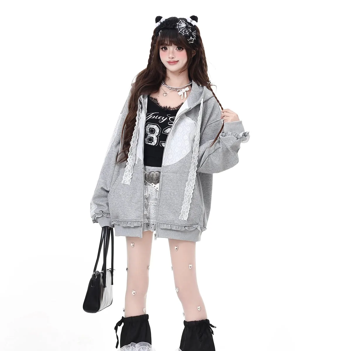 Sweet Girl Style Grey Hooded Sweatshirt