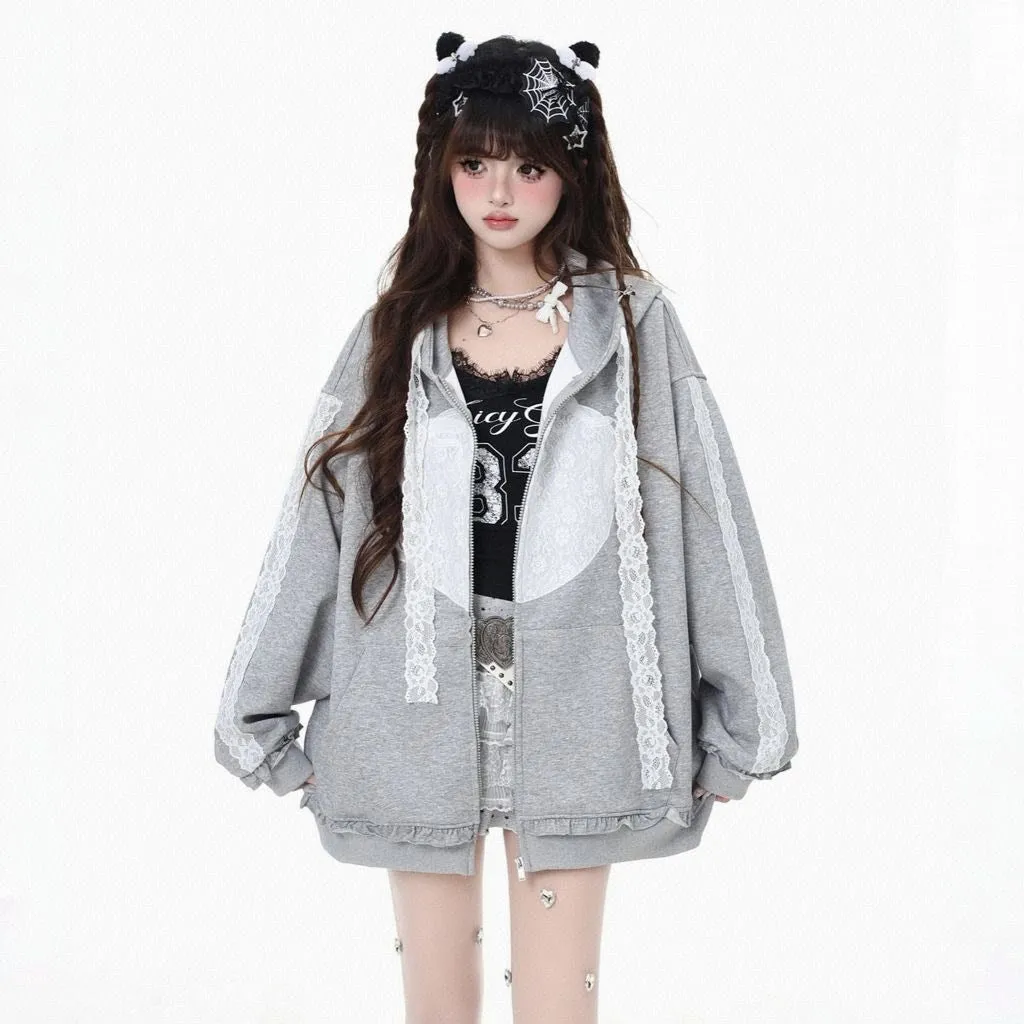 Sweet Girl Style Grey Hooded Sweatshirt